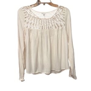 Aeropostale Crochet Women's Sz M Long‎ sleeve Cottage Boho Going Out Flowy Shirt